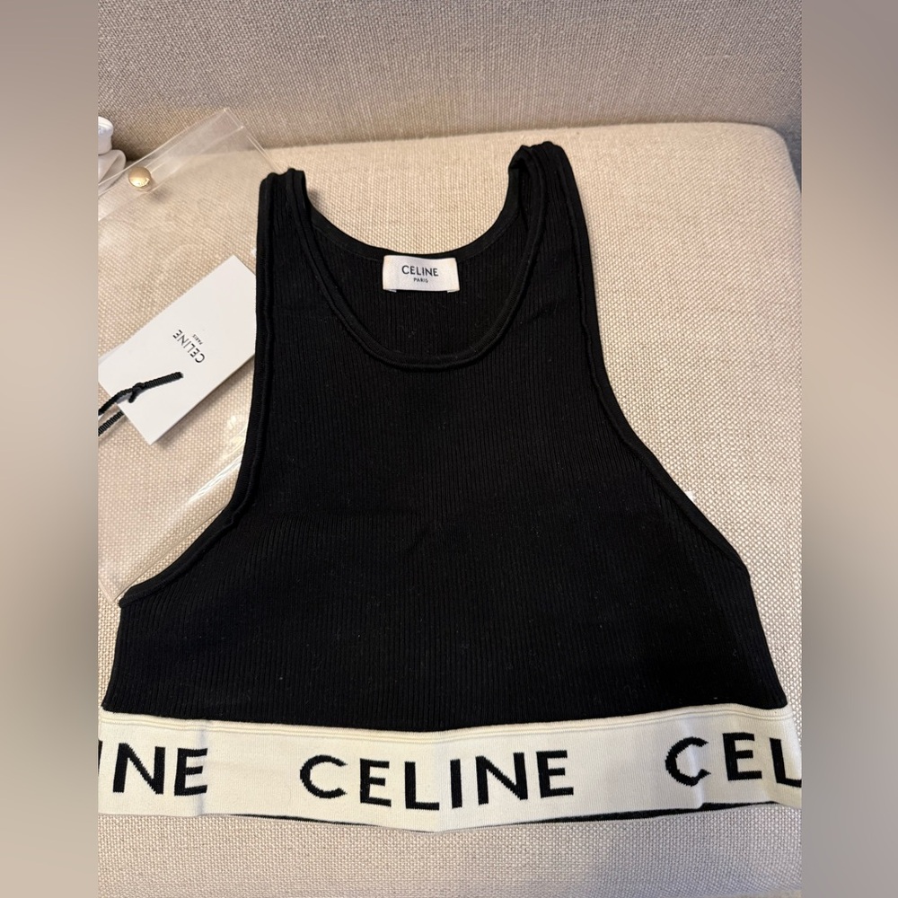 Celine Black and Cream Sports Bra Tank Top S